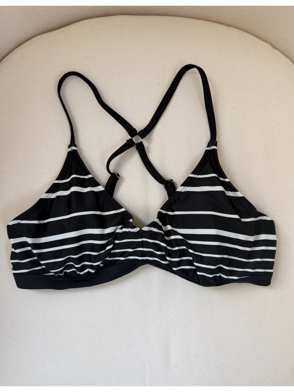 Athleta Black and White Striped Bikini Swim Top Size 32 B/C